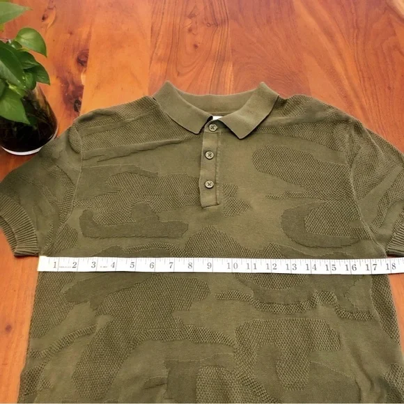 ZARA Men’s Olive Green Polo Short Sleeves Textured Knit T Shirt Size Medium. - Picture 5 of 9